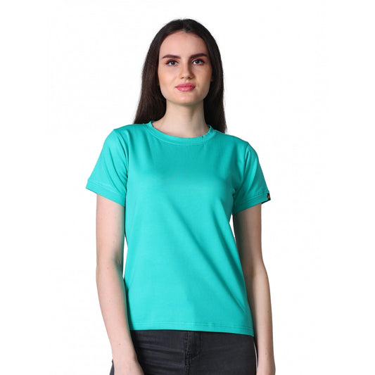PKRKART Women's Cotton Blended Solid Round Neck Half Sleeve T-Shirt (Green)