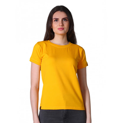 PKRKART Women's Cotton Blended Solid Round Neck Half Sleeve T-Shirt (Mustard)