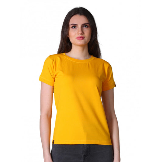 PKRKART Women's Cotton Blended Solid Round Neck Half Sleeve T-Shirt (Mustard)