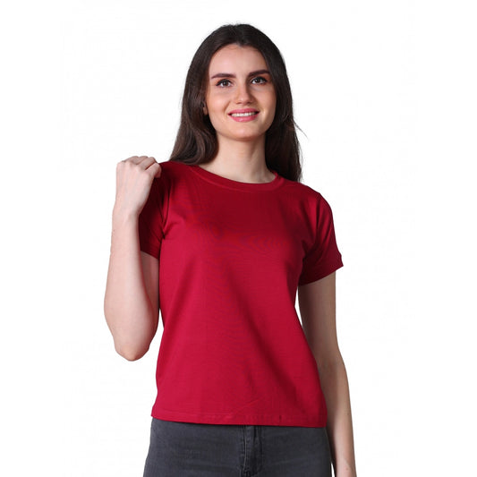 PKRKART Women's Cotton Blended Solid Round Neck Half Sleeve T-Shirt (Maroon)