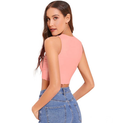 PKRKART Women's Polyester Solid Sleeveless Round Neck Top (Peach)