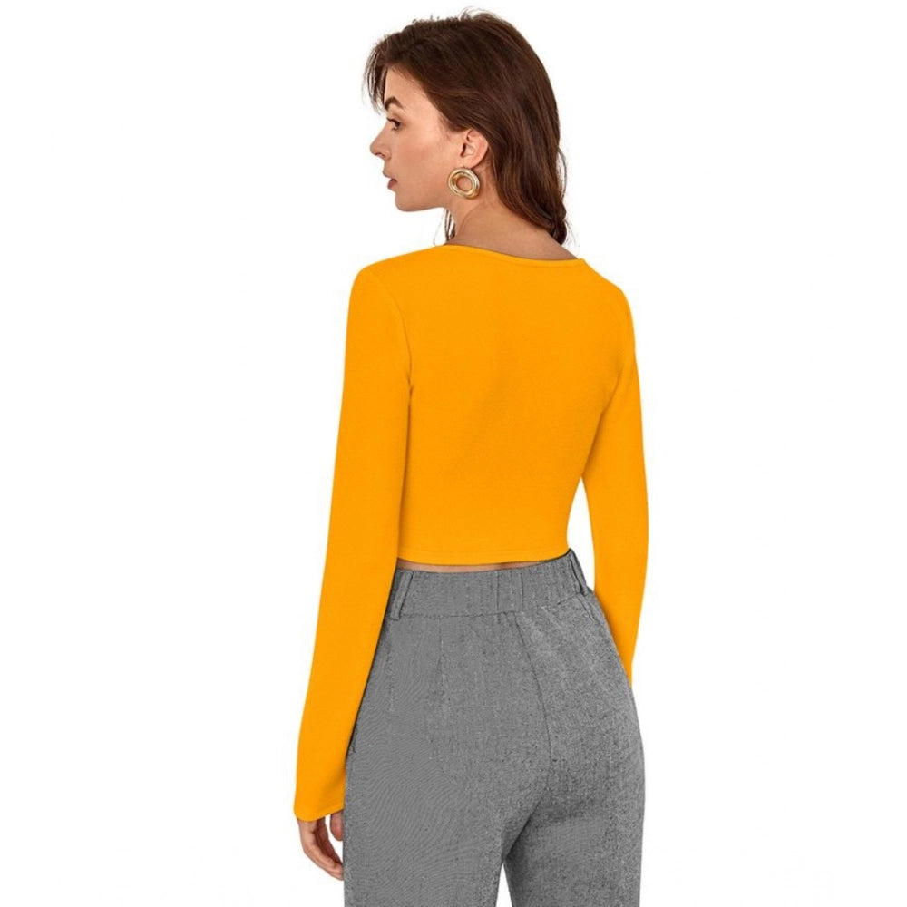 PKRKART Women's Polyester Solid Full Sleeves Square Neck Top (Yellow)