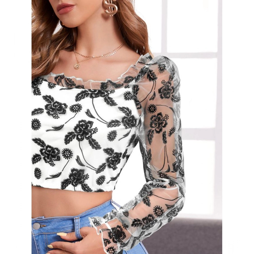 PKRKART Women's Polyester Solid Full Sleeves Square Collar Top (White)