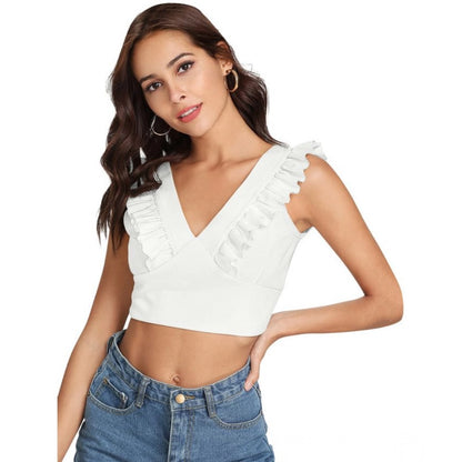 PKRKART Women's Polyester Solid Sleeveless Shoulder Straps Top (White)