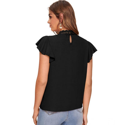 PKRKART Women's Polyester Solid Cap Sleeve Sweetheart Neck Top (Black)