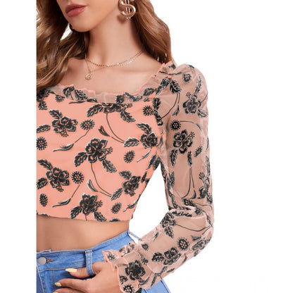 PKRKART Women's Polyester Solid Full Sleeves Square Collar Top (Peach)