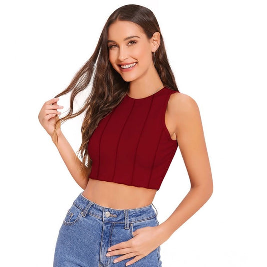 PKRKART Women's Polyester Solid Sleeveless Round Neck Top (Maroon)