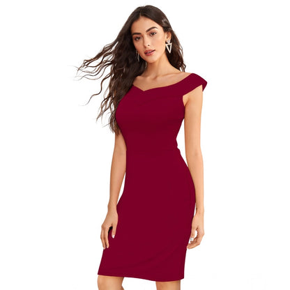 PKRKART Women's Knitting stretchable Solid Round Neck Sleeveless Dress (Maroon)