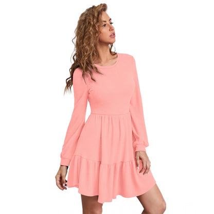 PKRKART Women's Knitting stretchable Solid Round Neck Full Sleeve Dress (Peach)