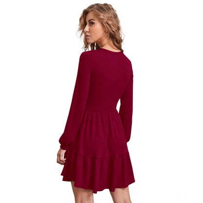 PKRKART Women's Knitting stretchable Solid Round Neck Full Sleeve Dress (Maroon)
