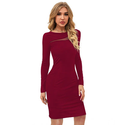 PKRKART Women's Knitting stretchable Solid Round Neck Full Sleeve Dress (Maroon)