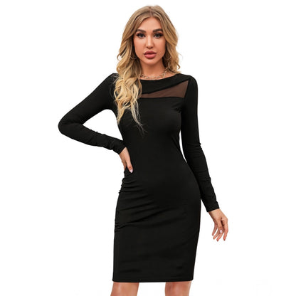 PKRKART Women's Knitting stretchable Solid Round Neck Full Sleeve Dress (Black)