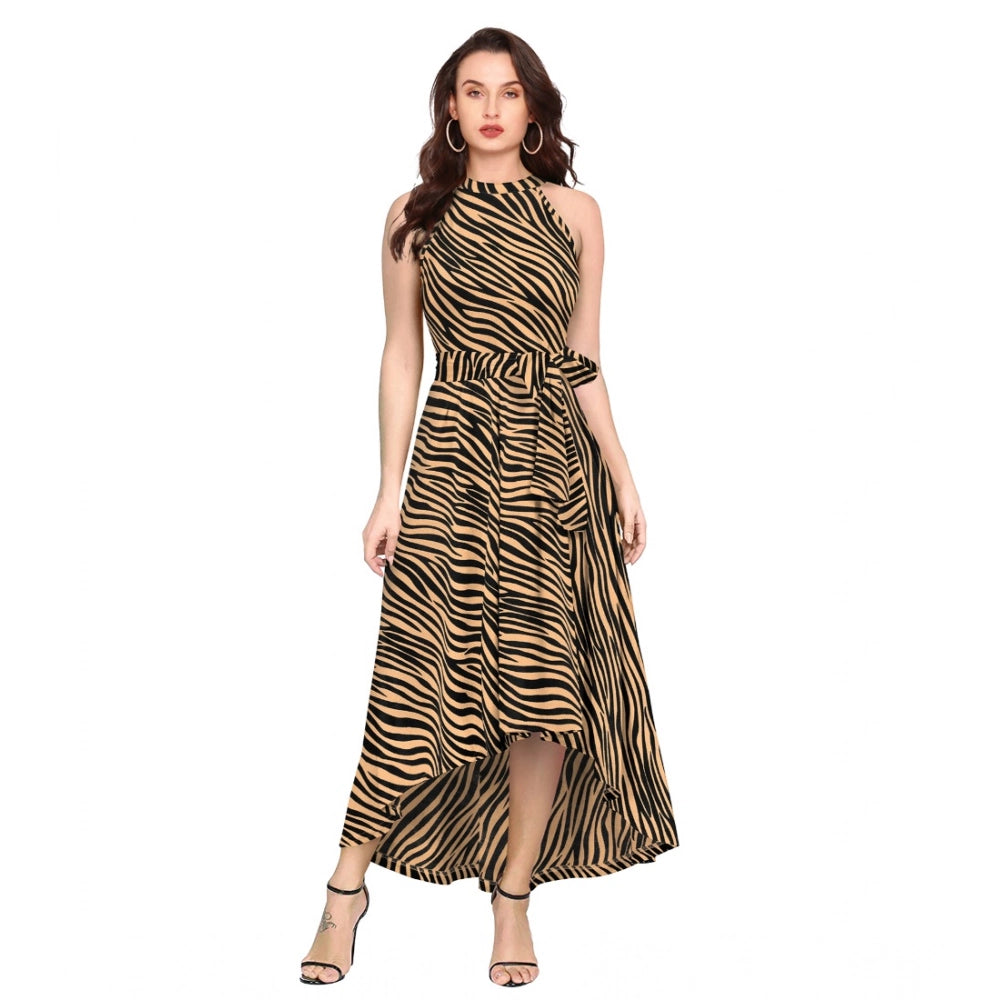 PKRKART Women's Polyester Zebra Pattern Halter Neck Sleeveless Dress (Yellow)