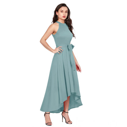 PKRKART Women's Polyester Solid Halter Neck Sleeveless Dress (Pista)