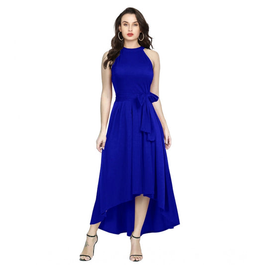 PKRKART Women's Polyster Solid Halter Neck Sleeveless Dress (Royal Blue)