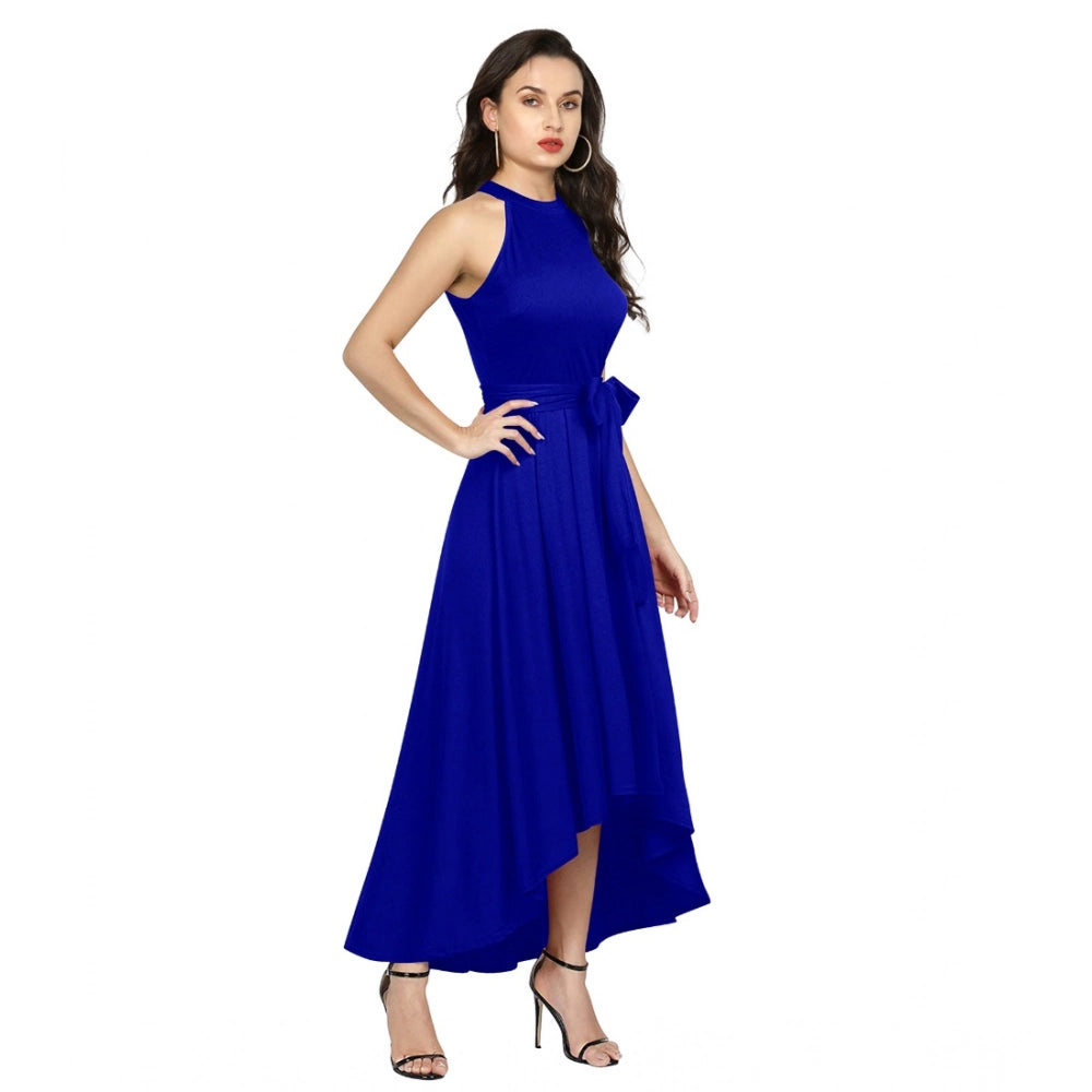 PKRKART Women's Polyster Solid Halter Neck Sleeveless Dress (Royal Blue)