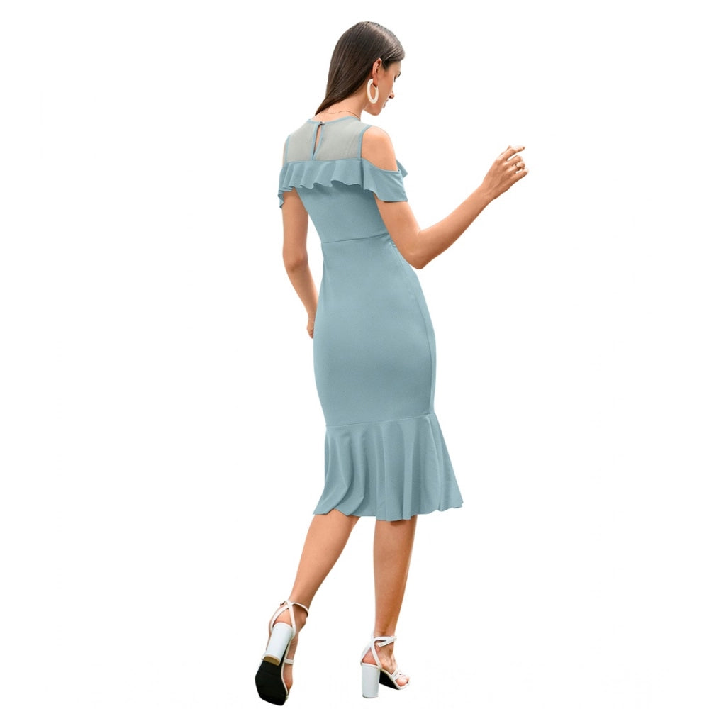 PKRKART Women's Knitting stretchable Solid Round Neck Sleeveless Dress (Pista )