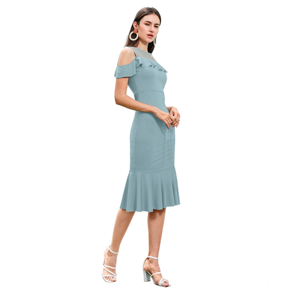 PKRKART Women's Knitting stretchable Solid Round Neck Sleeveless Dress (Pista )