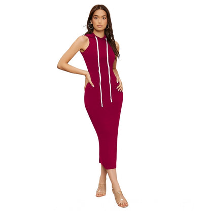 PKRKART Women's Knitting stretchable Solid Round Neck Sleeveless Dress (Maroon)