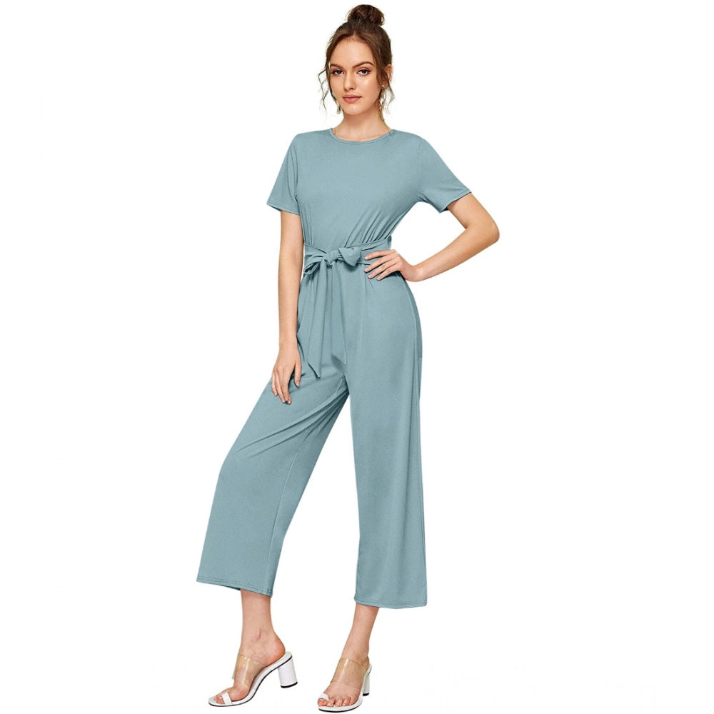 PKRKART Women's Knitting stretchable Solid Round Neck Cap Sleeve Jumpsuit (Pista )