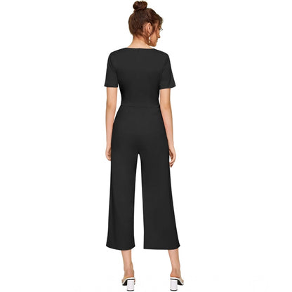 PKRKART Women's Knitting stretchable Solid Round Neck Cap Sleeve Jumpsuit (Black)