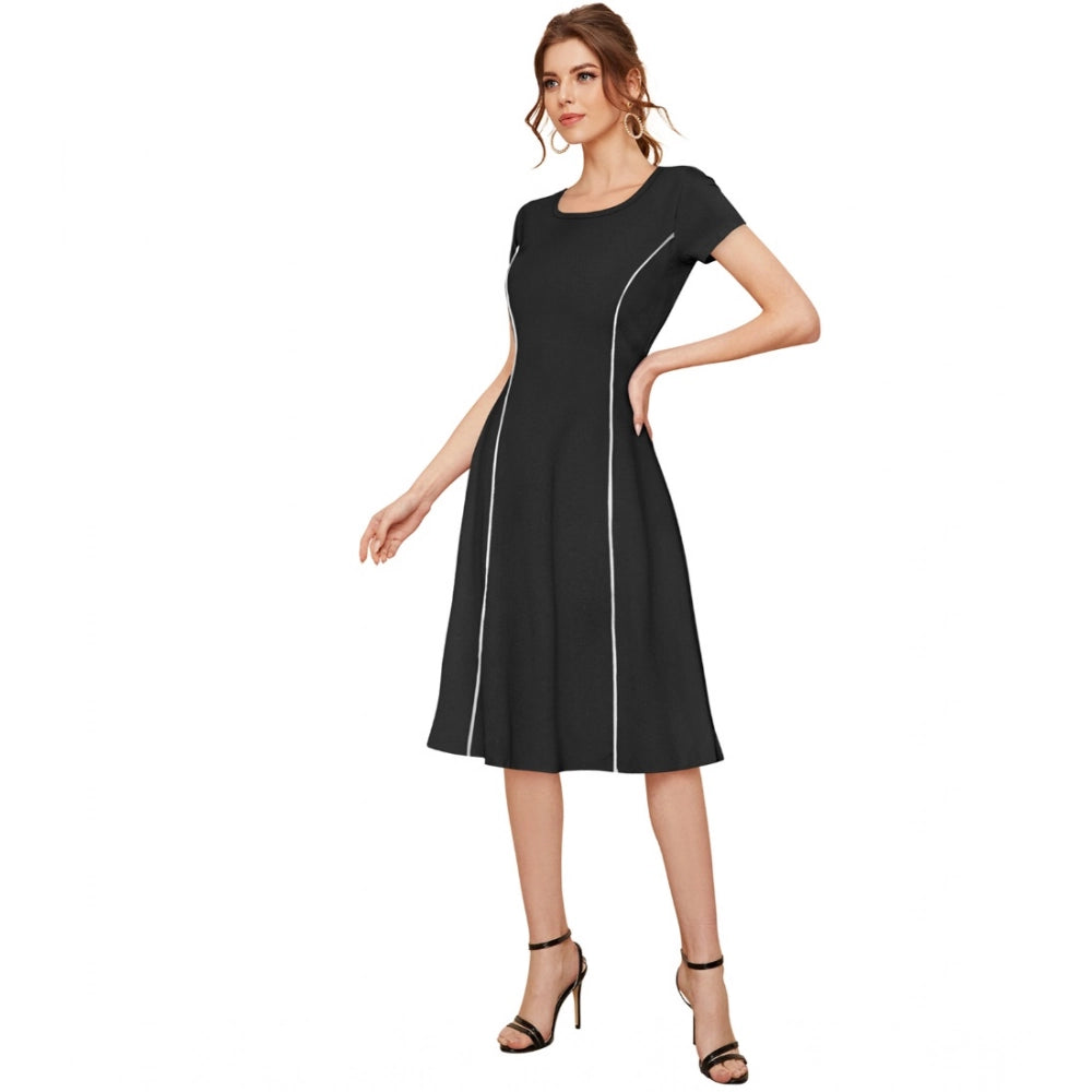 PKRKART Women's Knitting stretchable Solid Round Neck Cap Sleeve Dress (Black)