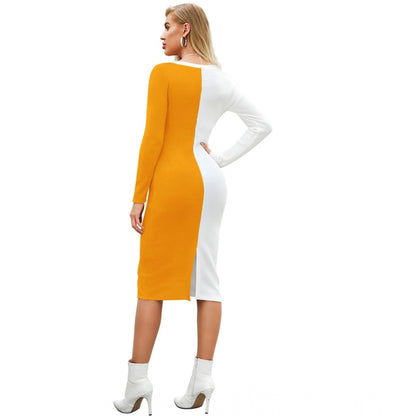 PKRKART Women's Knitting stretchable Solid Round Neck Full Sleeve Dress (Yellow)