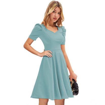 PKRKART Women's Knitting stretchable Solid V Neck Cap Sleeve Dress (Pista)