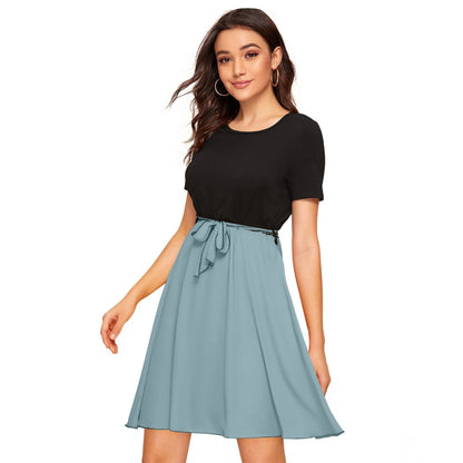 PKRKART Women's Knitting stretchable Solid Round Neck Cap Sleeve Dress (Pista)