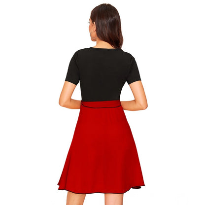 PKRKART Women's Knitting stretchable Solid Round Neck Cap Sleeve Dress (Red)
