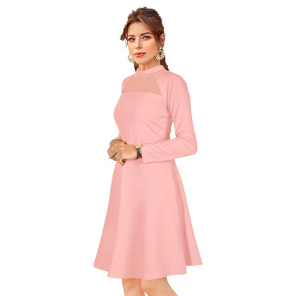 PKRKART Women's Knitting stretchable Solid Round Neck Full Sleeve Dress (Peach)