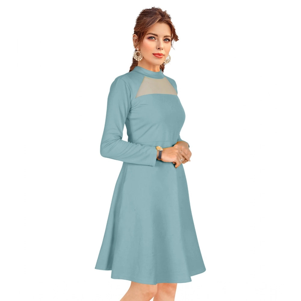 PKRKART Women's Knitting stretchable Solid Round Neck Full Sleeve Dress (Pista)