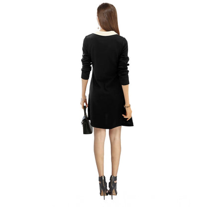 PKRKART Women's Polyester Solid Collar 3-4th Dress (Black)