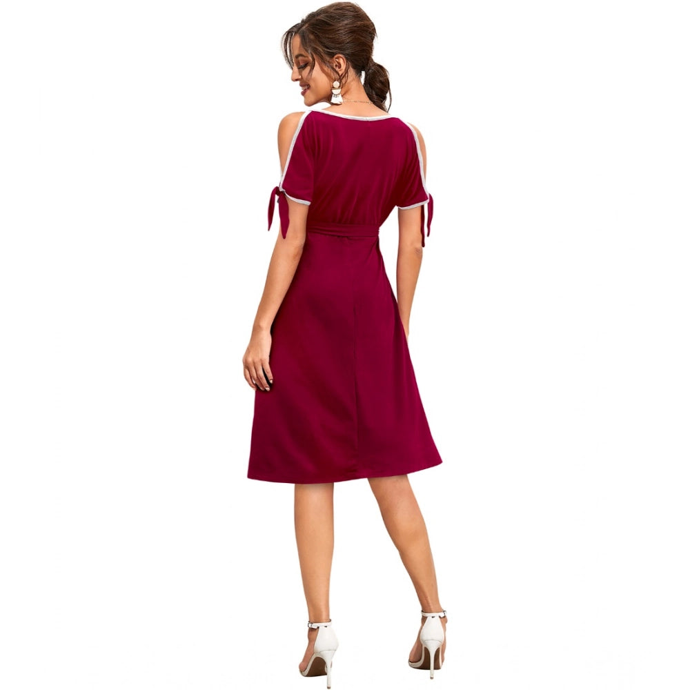 PKRKART Women's Knitting stretchable Solid Round Neck Sleeveless Dress (Maroon)