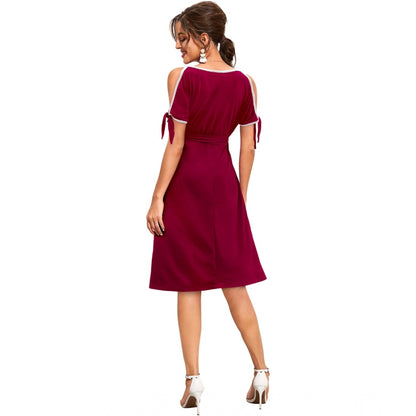 PKRKART Women's Knitting stretchable Solid Round Neck Sleeveless Dress (Maroon)