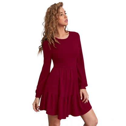 PKRKART Women's Knitting stretchable Solid Round Neck Full Sleeve Dress (Maroon)