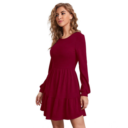 PKRKART Women's Knitting stretchable Solid Round Neck Full Sleeve Dress (Maroon)