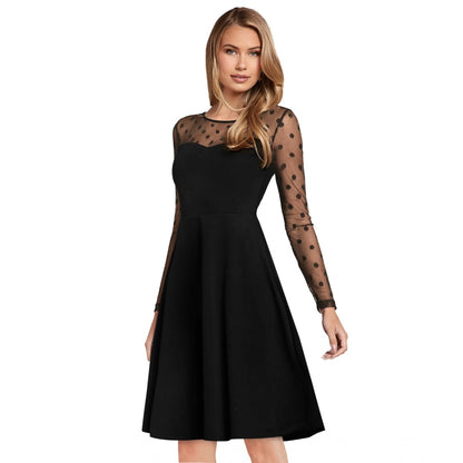 PKRKART Women's Knitting stretchable Solid Round Neck Full Sleeve Dress (Black)