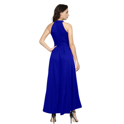 PKRKART Women's Polyster Solid Halter Neck Sleeveless Dress (Royal Blue)
