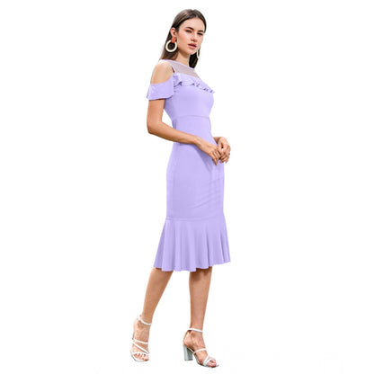 PKRKART Women's Knitting stretchable Solid Round Neck Sleeveless Dress (Purple)