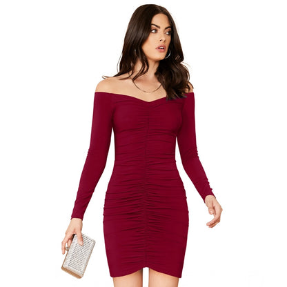 PKRKART Women's Knitting stretchable Solid V Neck Full Sleeve Dress (Maroon)