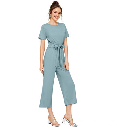 PKRKART Women's Knitting stretchable Solid Round Neck Cap Sleeve Jumpsuit (Pista )