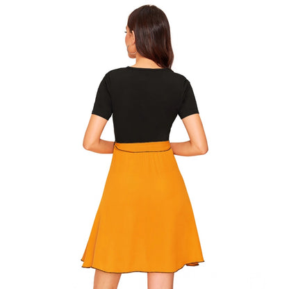 PKRKART Women's Knitting stretchable Solid Round Neck Cap Sleeve Dress (Yellow)