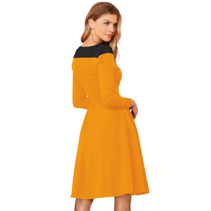 PKRKART Women's Knitting stretchable Solid Round Neck Full Sleeve Dress (Yellow)