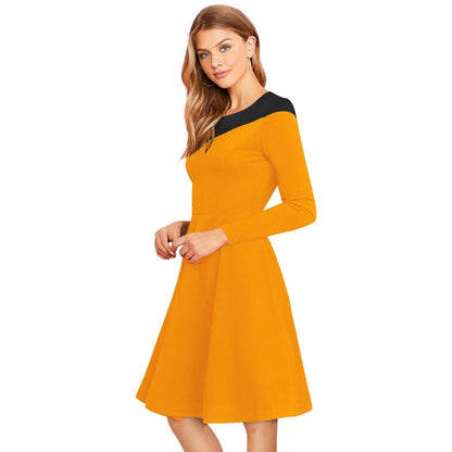 PKRKART Women's Knitting stretchable Solid Round Neck Full Sleeve Dress (Yellow)