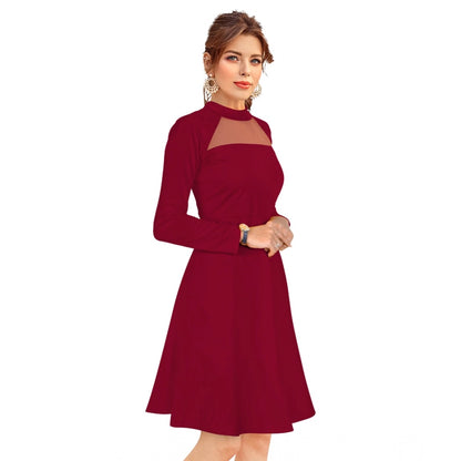 PKRKART Women's Knitting stretchable Solid Round Neck Full Sleeve Dress (Maroon)