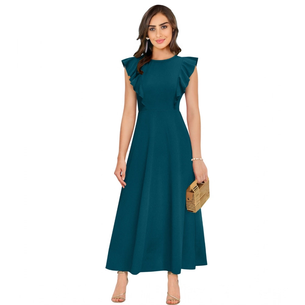 PKRKART Women's Knitting stretchable Solid Round Neck Ruffled Sleeve Dress (Morpich)