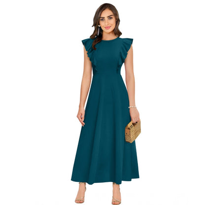 PKRKART Women's Knitting stretchable Solid Round Neck Ruffled Sleeve Dress (Morpich)