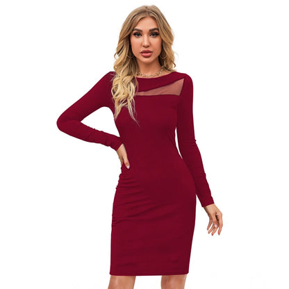 PKRKART Women's Knitting stretchable Solid Round Neck Full Sleeve Dress (Maroon)