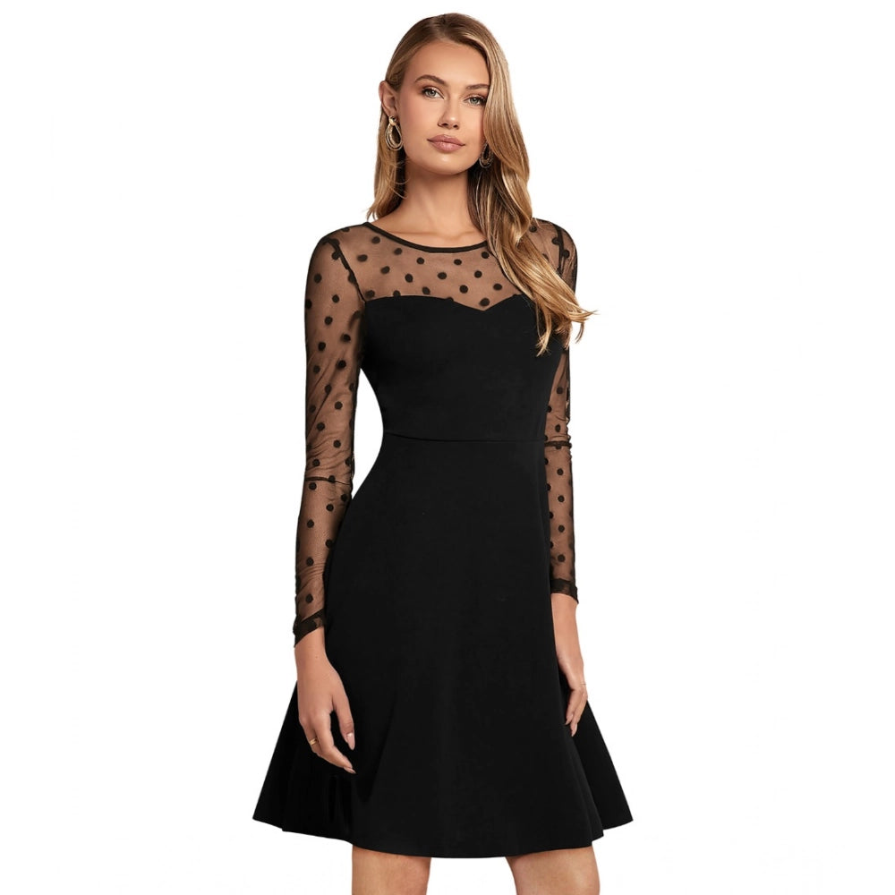 PKRKART Women's Knitting stretchable Solid Round Neck Full Sleeve Dress (Black)